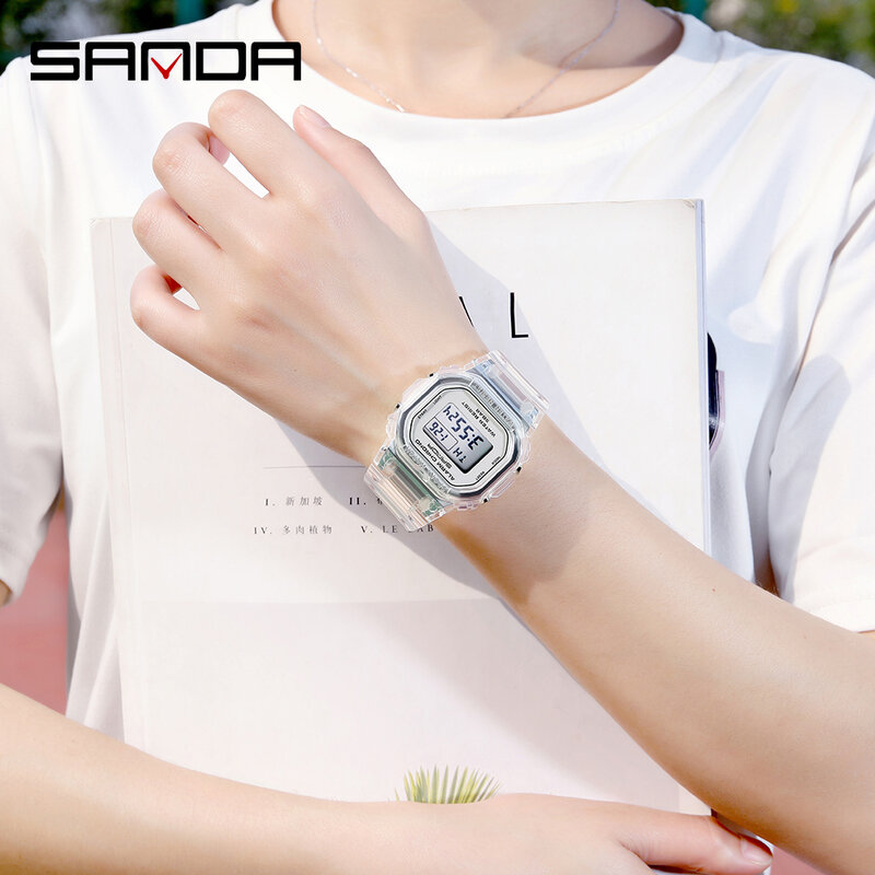 SANDA Fashion Sport Watch Women Transparent strap LED Digital Clock Ladies Electronic Watch Reloj Mujer Relogio Feminino 2009