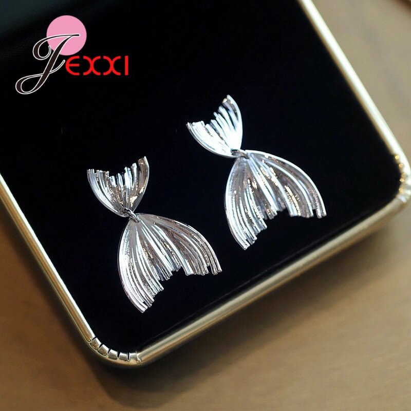 Nowa moda akcesoria do biżuterii ogon ryby kolczyk na szpilkach prawdziwej biżuterii ze srebra 925 dla kobiet dziewcząt rocznica ślubu
