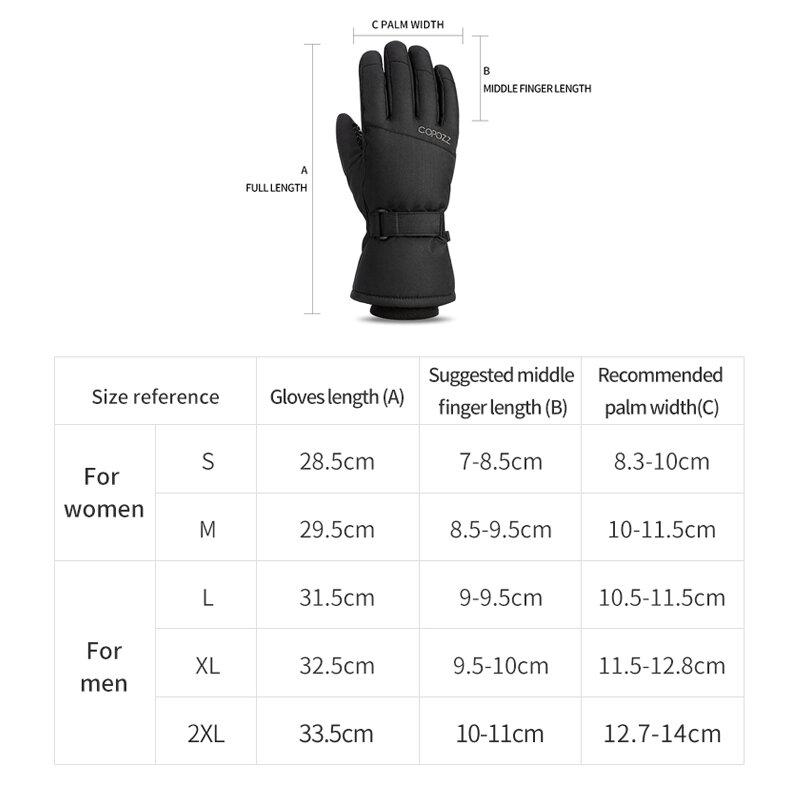 Зимние лыжные перчатки Copozz для мужчин и женщин, водонепроницаемые сверхлегкие перчатки для сноуборда, мотоциклетные теплые ветрозащитные перчатки для езды на снегу