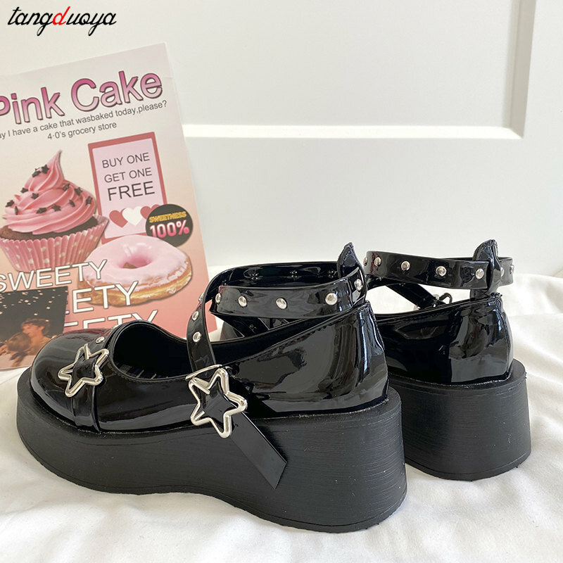 Sapatos Mary Jane de couro pequenos para mulheres, pulseira de tornozelo vintage, sapatos Lolita pretos, uniforme cosplay Y2K, fofo, francês
