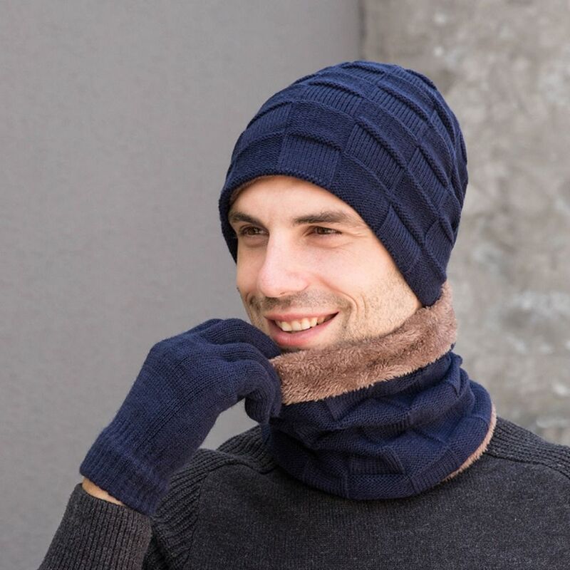 Wygodne modne na co dzień elastyczne zimowe męskie rękawiczki czapka z dzianiny mężczyzna szalik rękawiczki na szyję