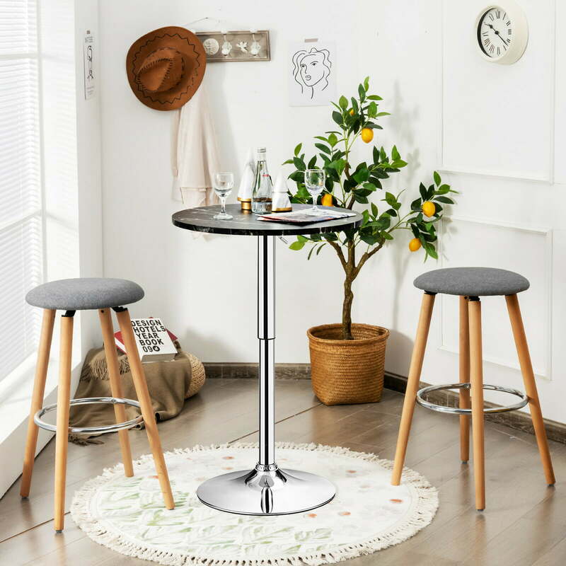 Round Swivel Adjustable Bar Table with Faux Marble Top Bistro Pub Counter Table Cocktail Table Kitchen Dining Table, Black
