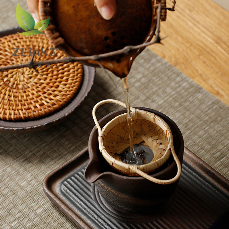 ที่กรองชาทำจากไม้ไผ่อุปกรณ์ชงชาอุปกรณ์เสริมสำหรับใบชาหวายแบบญี่ปุ่นอุปกรณ์ที่ใช้ในครัวของตกแต่งโต๊ะ