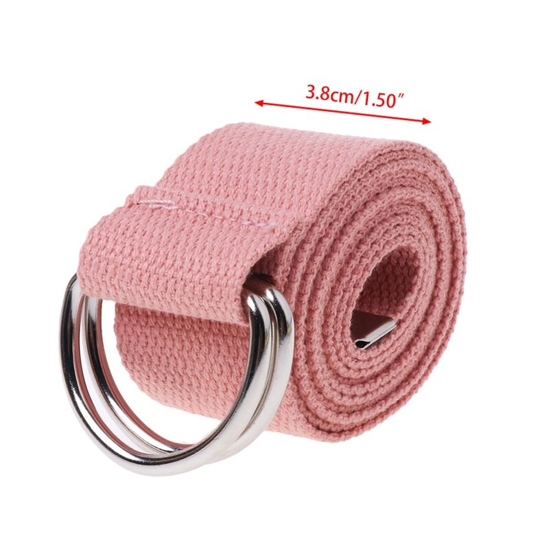 Teenager Boys Girls Students Double Ring Buckle Waist Belt Canvas Solid Color