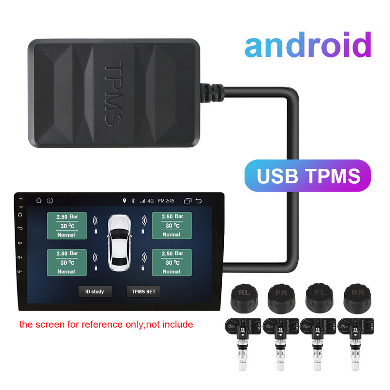 Pneu Sobressalente Android TPMS, Sensor Externo Interno, USB TPMS para Rádio do Carro, Leitor de DVD, Sistema de Monitoramento da Pressão dos Pneus
