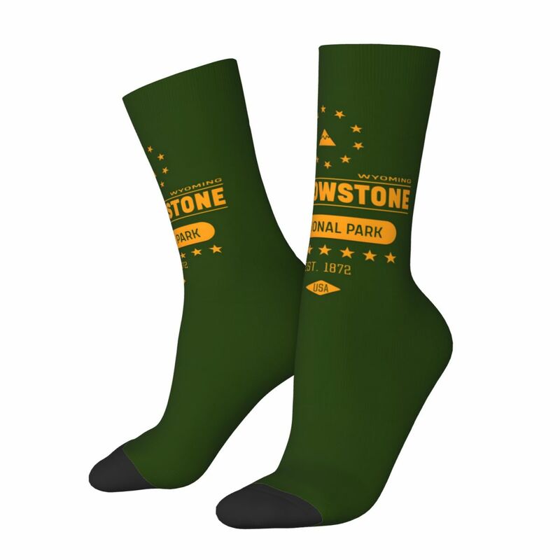 ถุงเท้าสำหรับผู้ชายลายตลกๆในอุทยานแห่งชาติถุงเท้าแบบฮิปฮอปสไตล์วินเทจ Yellowstone พิมพ์ลายลวดลายลวดลายสวยงาม