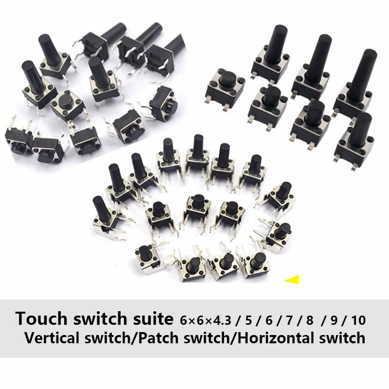 Microswitch-Interruptor de botón táctil, pie lateral Vertical con soporte, interruptor de parche, interruptor Horizontal 6x6