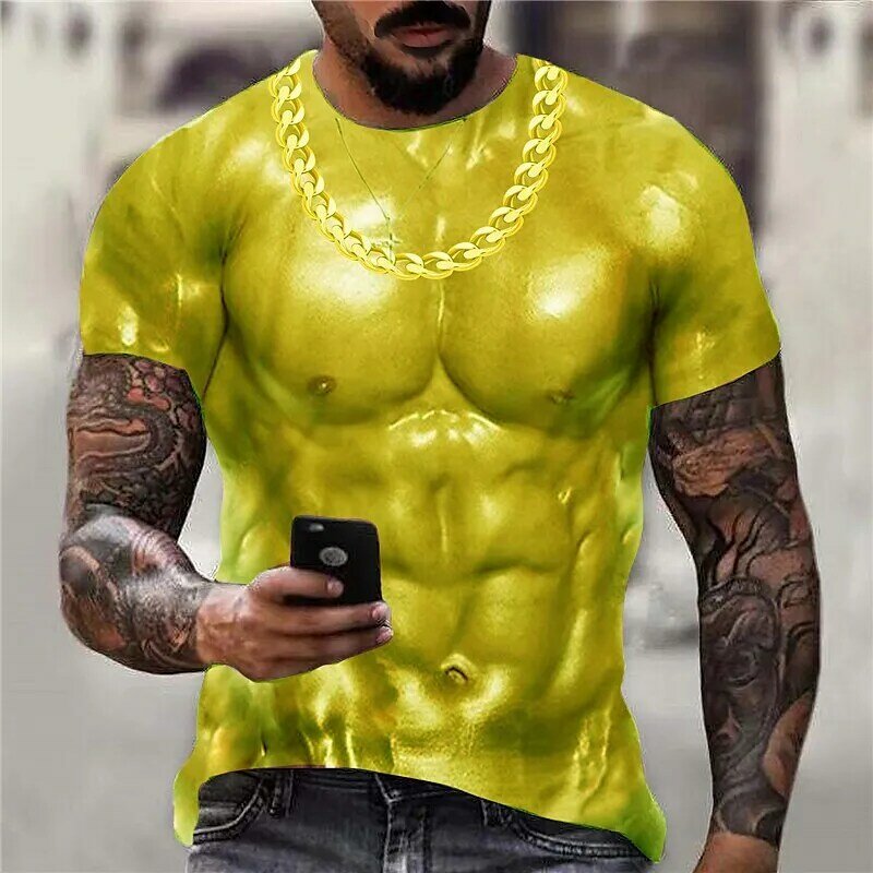Herren 3D-Druck Muskel Rundhals ausschnitt Kurzarm T-Shirt Urlaub Top Grafik drucke Streetwear übergroße T-Shirt Sommer Männer Kleidung