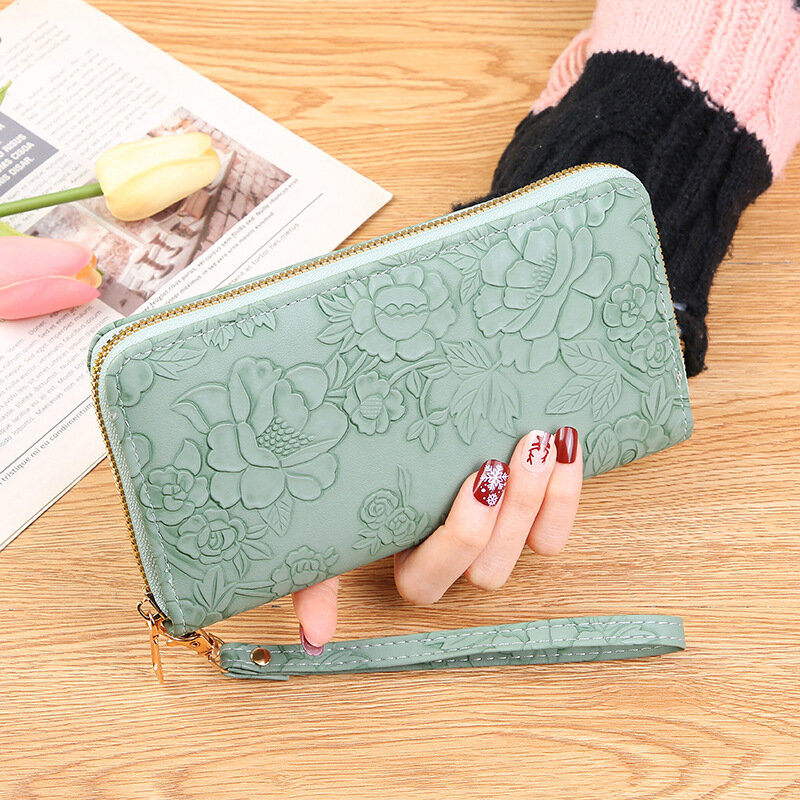 Langer Damen schub mit Reiß verschluss, vergrößerte mobile Brieftasche für Damen, geprägtes Design für modische und minimalist ische Geld taschen