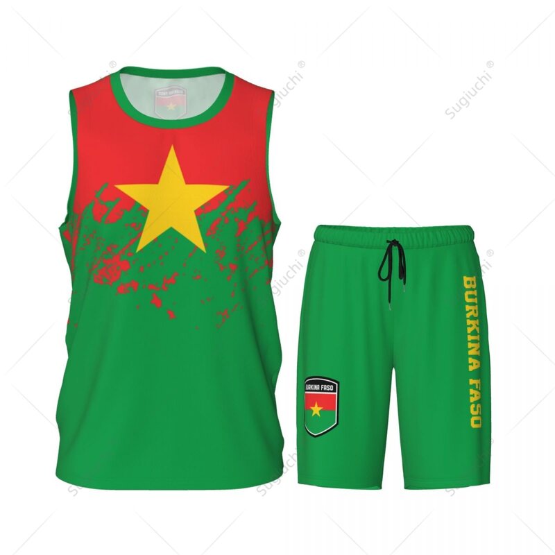 ชุด JERSEY Basket ลายธง Burkina Faso ของผู้ชายเสื้อและกางเกงออกแบบชื่อ Nunber Exclusive