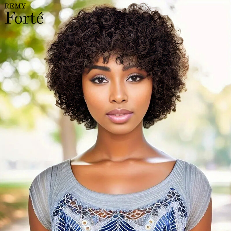 Perruques de cheveux humains Remy pour femmes, coupe Pixie courte bouclée, perruques Afro crépues, entièrement fabriquées à la machine