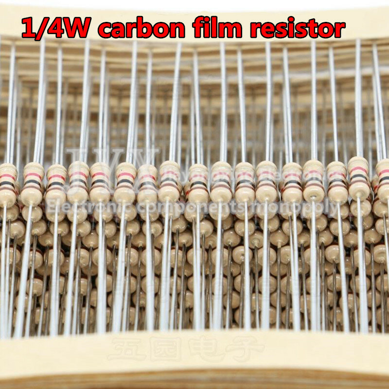 Resistor de filme de carbono, 100 peças, resistor de filme de carbono de 1/4w, 5% w, 0.25, 2.2 w, 0r-22m 0, 100, 10, 120, 150, 220, 270, 330 1k, 470k, 10k, 2.2k, 1m, 10m, 20m ohms