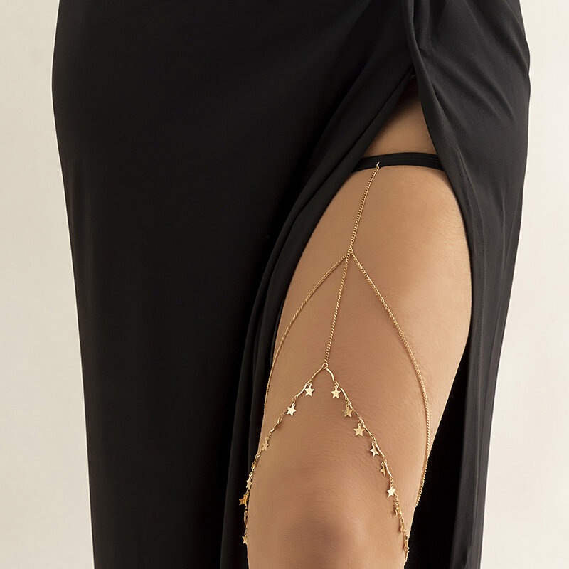 IngeSight.Z Sexy Multilayer Tassel Imitation Pearl Clip Bead Leg Chain Women Simple Adjustable Elastic Thigh Chain Body Jewelry