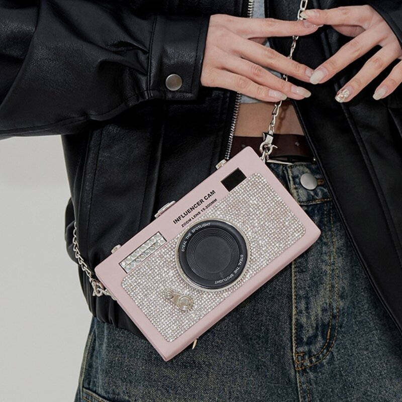 Женская элегантная сумка через плечо в форме фотоаппарата, Женская портативная вечерняя сумка через плечо из искусственной кожи с декоративным ремешком на цепочке