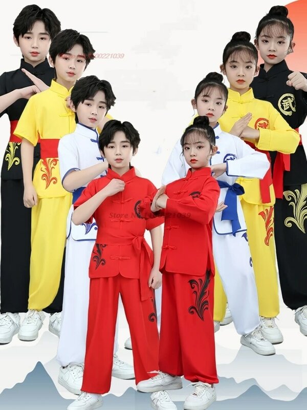 2024 chinesische Kinder Wushu Kung Fu Kleidung Kampfkunst Anzug Kung Fu Flügel Chun Shaolin Blumen druck Kung Fu Trainings übung