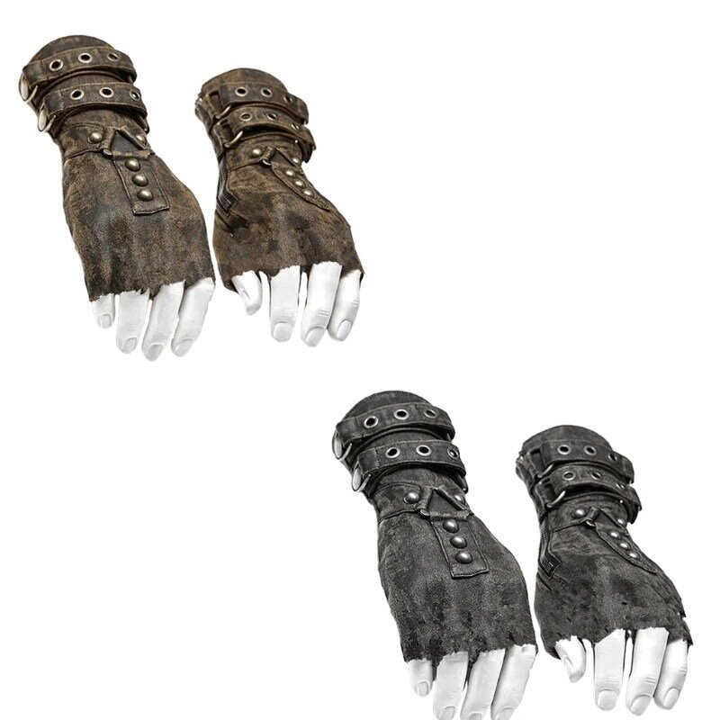 Steampunk Handschoenen Klinknagel Wanten Man Vintage Halloween Cosplay Arm Guards Middeleeuwse Accessoire Polsbandje T8NB