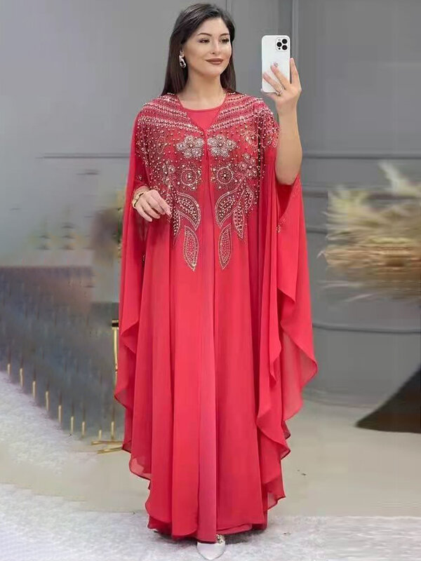 女性のための豪華なシルクシフォンドレス,ドバイの衣装,イスラム教徒のファッション,カフタン,モロッコ,結婚披露宴のシーン,ジュラバ,2024