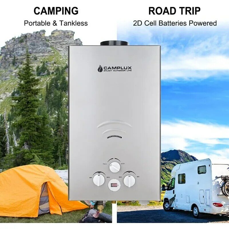 Camplux-calentador de agua sin depósito para exteriores, dispositivo portátil de Gas propano para duchas de Camping, 2,64 GPM, color gris