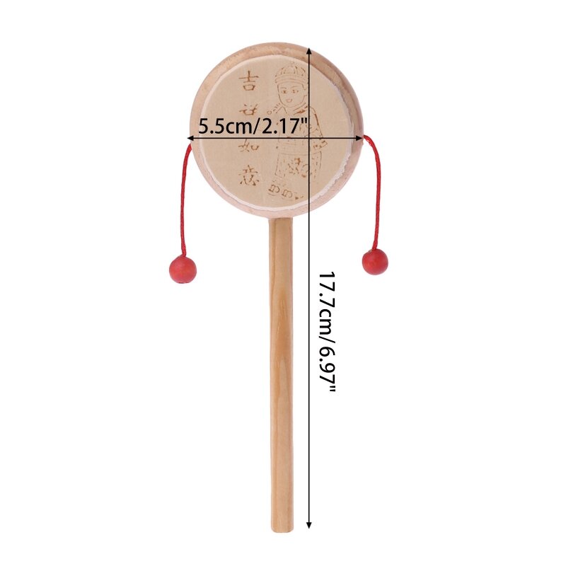 Y1UB-sonajero giratorio tradicional chino dibujos animados madera, juguete Musical para bebé, campana mano