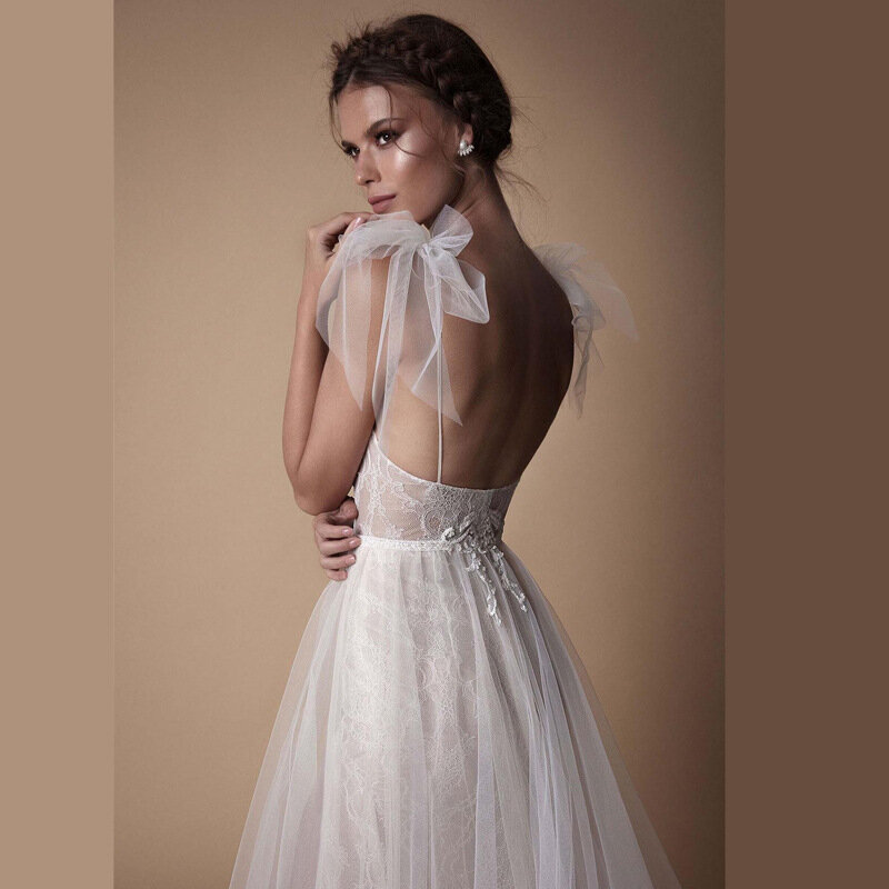 Boho Deep V-neck Wedding Dress Sleeveless Backless Sexy Bohemain Robe De Mariee A-line Spaghetti Straps vestidos de novias 2024