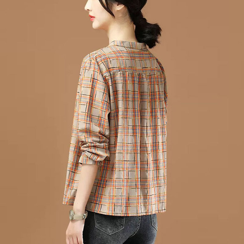 Blusa informal de manga larga para mujer, camisa clásica de gasa con cuello redondo, de un solo pecho, a la moda, para oficina, primavera y otoño