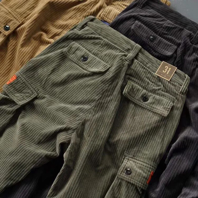 Pantalones Cargo de PANA con múltiples bolsillos para hombre, ropa informal Vintage, diseño suave y cómodo, Y2K, otoño e invierno, 2024