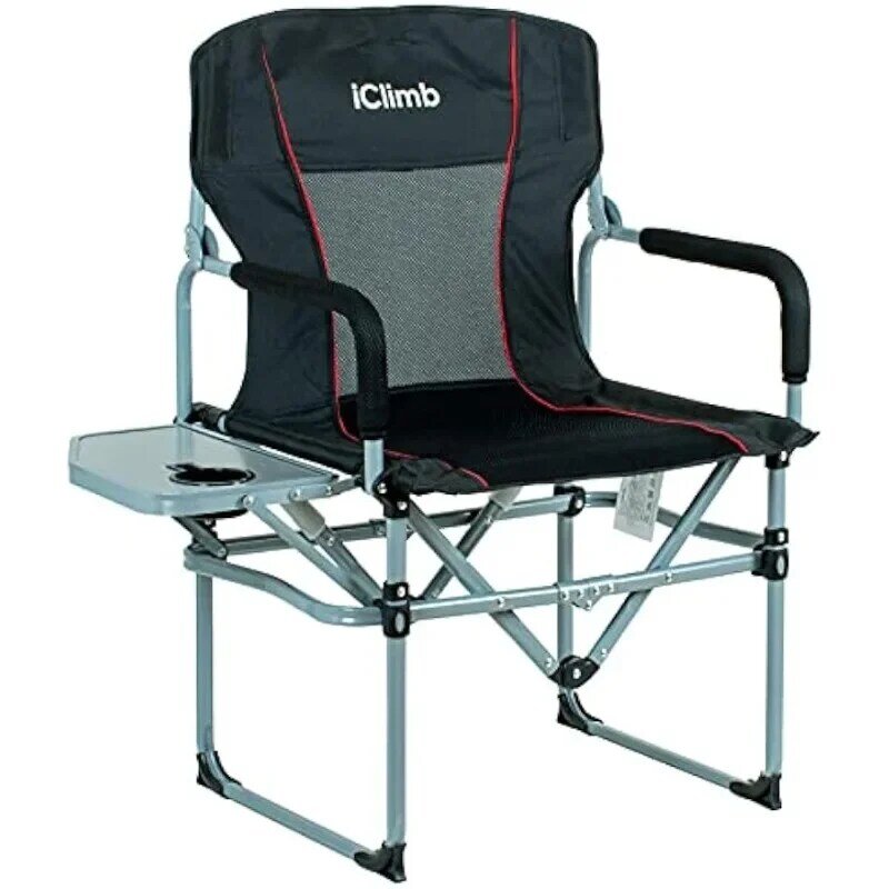 ICMP kursi jaring lipat tugas berat, kursi berkemah ringkas dengan meja samping dan pegangan