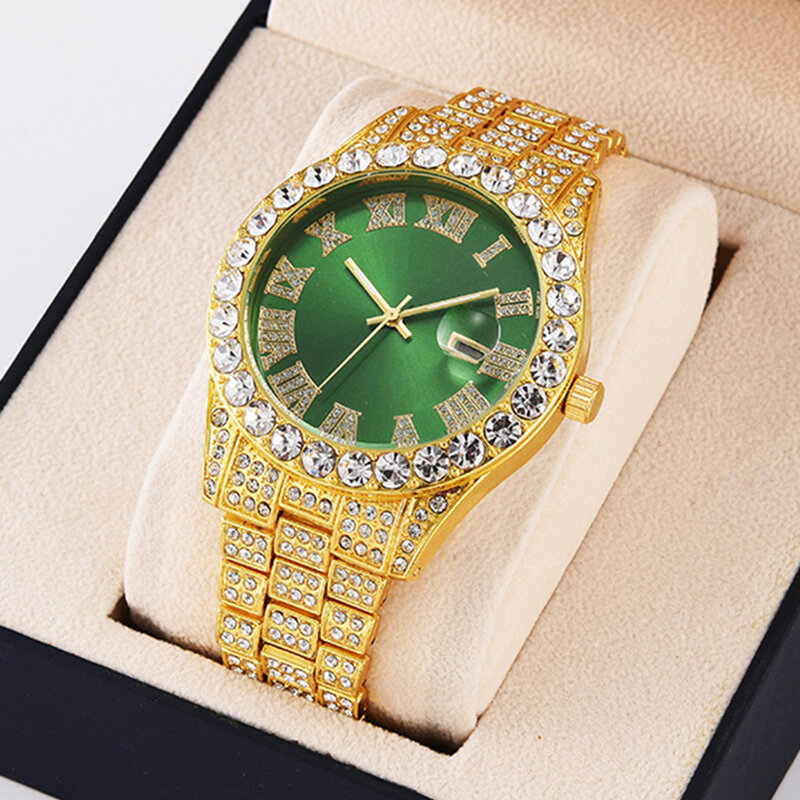 Penjualan terlaris jam tangan kuarsa Set berlian bergaya Hip Hop kustom 2024 pria