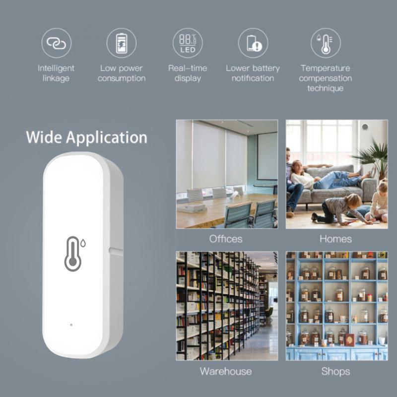 AUBESS Tuya ZigBee/WiFi Sensor kelembaban suhu termometer terhubung rumah kompatibel dengan Smart Life Alexa Google Assistant