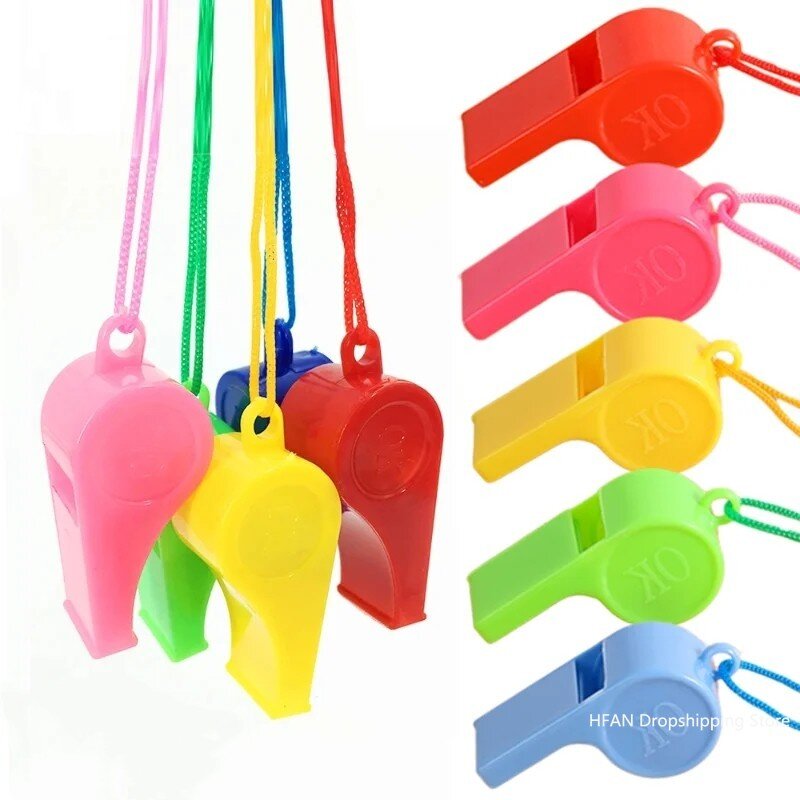 Mini Plastic Whistle with Rope for Kids Professional Football Soccer Basketball Cheerleading Referee Whistle Children Toys Gifts