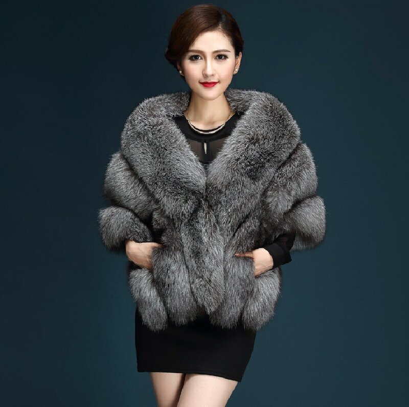 Factory Wholesale Autumn and Winter New Imitation Fox Fur Shawl Vest Coat Cape Women with Pockets