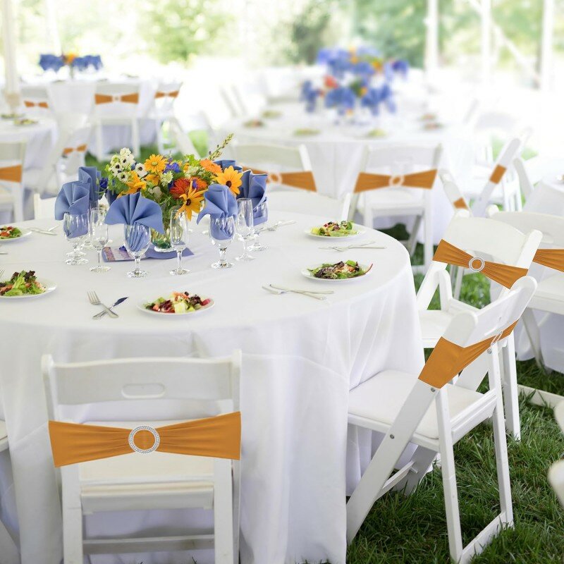 Ikat pinggang kursi spandeks, pita penutup kursi melar Premium dengan gesper Universal elastis untuk dekorasi pesta pernikahan