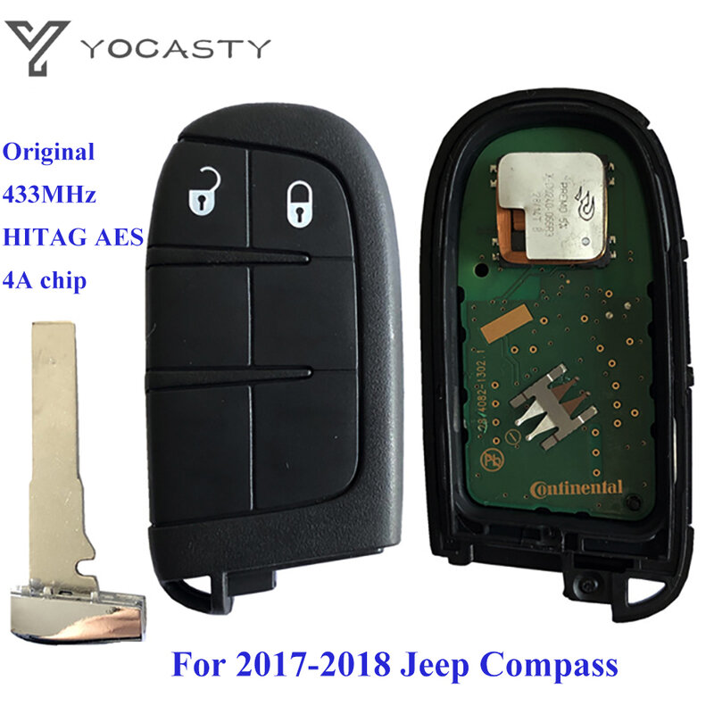 YOCASTY-llave de Control remoto inteligente para Jeep Compass, Chip sin llave, sin llave, 2 botones, 2017, 2018, 433mhz, 4A, hoja SIP22, M3N-40821302 Original