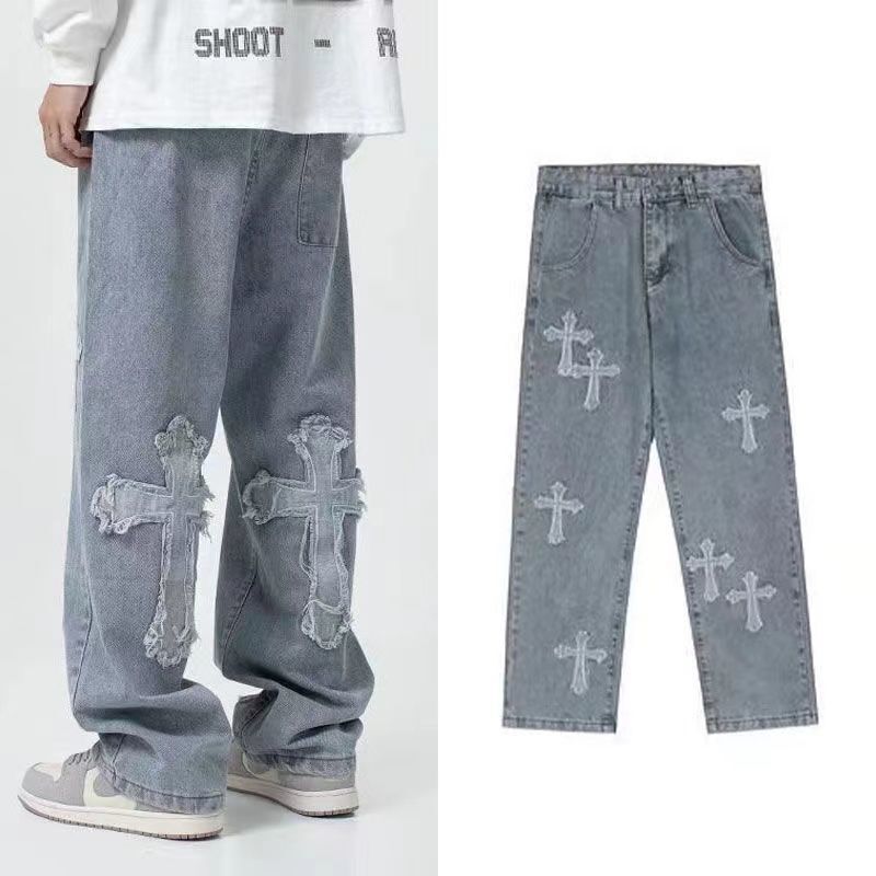Streetwear Hip Hop vita bassa per uomo coreano Y2k moda pantaloni Cross Denim pantaloni larghi Jeans donna pantaloni Cargo vestiti Punk