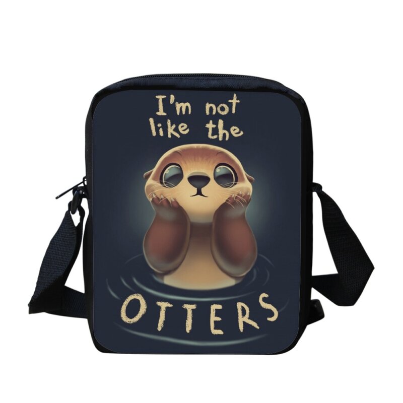 Cartoon Leisurely Otter Pattern Printing Kids Crossbody Bags Leisure Travel Small Capacity Shoulder Bag Adjustable Messenger Bag