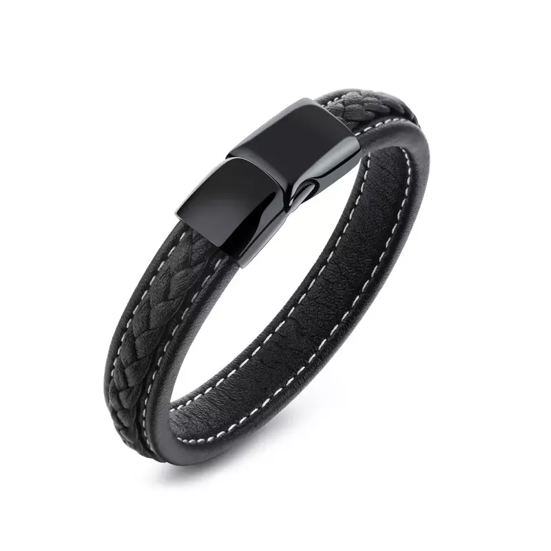 PPW1 Beaded Bracelet Mutilayer Braided Leather  For Men Stainless Steel Magnetic Bangle Jewelry Gift