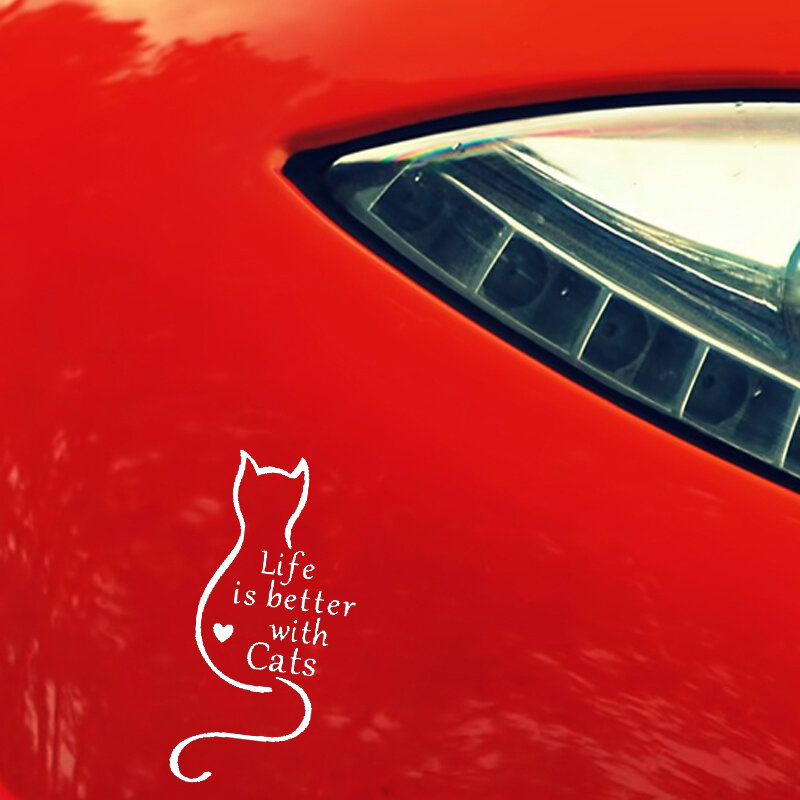 YUIN Stiker Mobil Stiker Lucu Hidup Lebih Baik dengan Kucing Mode Aksesoris Mobil Dekorasi Tubuh PVC Stiker Tabir Surya Tahan Air