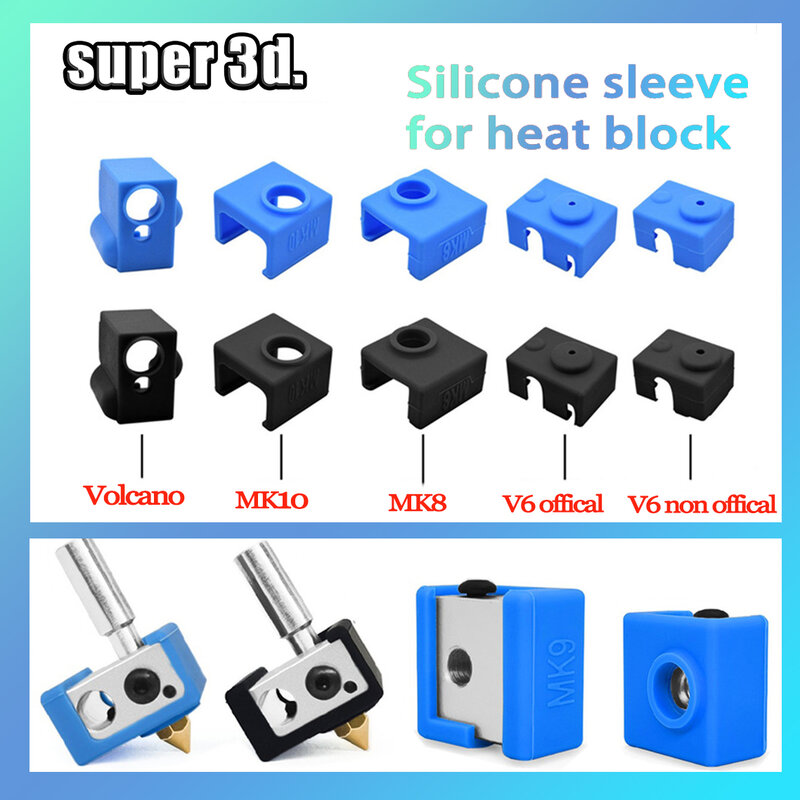 Impressora 3D Silicone Sock, capa de isolamento, capa para bloco de aquecedor, Hot End, V5, V6, vulcão, MK8, MK10, MK9