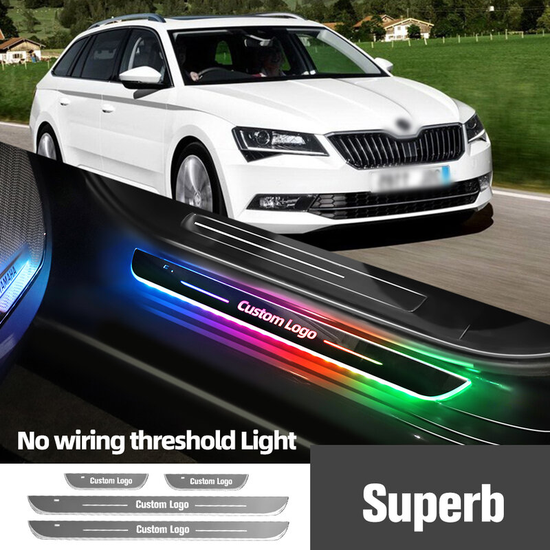 For Skoda Superb B5 3U B6 3T B8 3V MK1 MK2 MK3 Car Door Sill Light Customized Logo LED Welcome Threshold Pedal Lamp Accessories