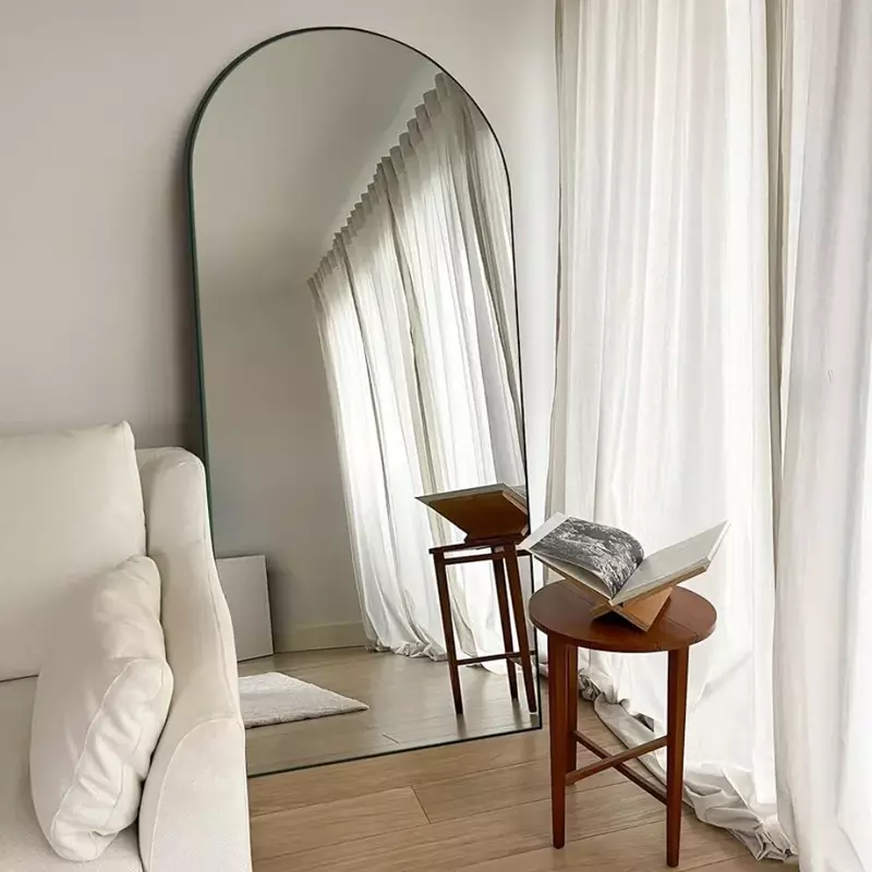 مرآة مقوسة كاملة الطول للمدخل ، مرآة ممتدة من الأرض إلى السقف ، تصميم حديث ، 71 × 24 بوصة