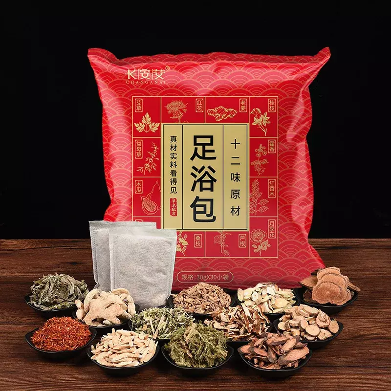 Chinese Medicine Bag, 12 Sabores, Banho de Pé, Ginger Wormwood, Insônia, Herb Dysmenorrhea, 30g x 30Bags