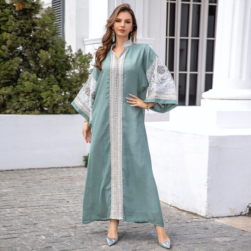 Vestido de noche con cuentas para mujer, maxivestido elegante y moderno, Abaya bordada de alta calidad, holgado, ropa musulmana Islámica