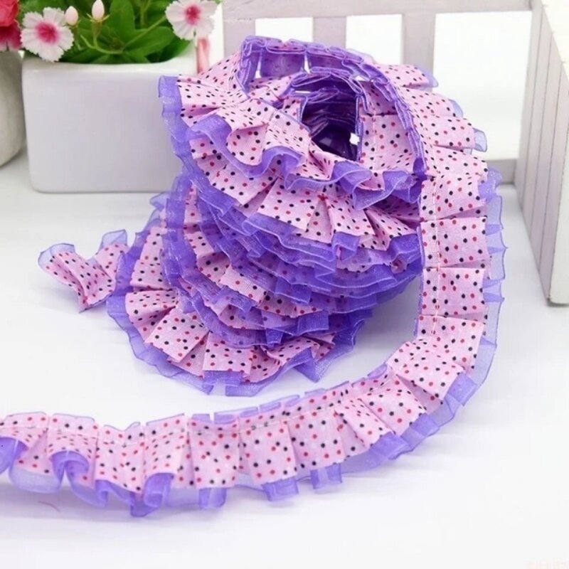 2.5CM Wide Pleated Tulle Lace Applique Cotton Embroidered Satin Ribbon Collar Neckline Edge Ruffle Trim DIY Sewing Clothes Decor