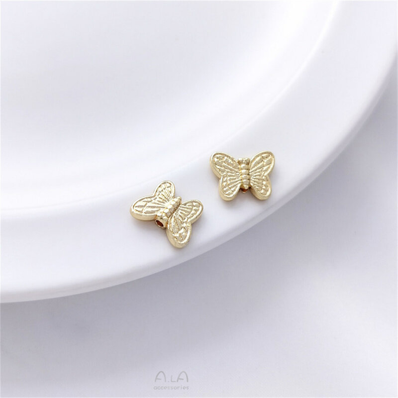 1pcs 14K gold coated DIY accessories butterfly through-hole separated bead handcrafted chain ear jewelry handmade materials
