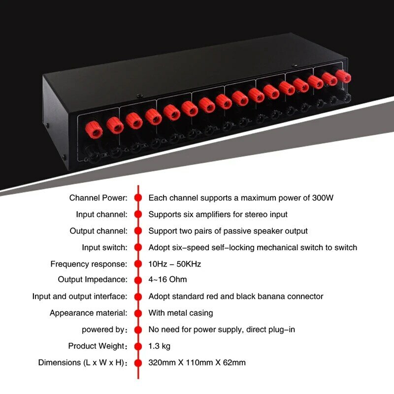 6 In 2 Out Power Amplifier Switcher/Loudspeaker Switch Distribute Device/Compare Device 300W Without Consumption