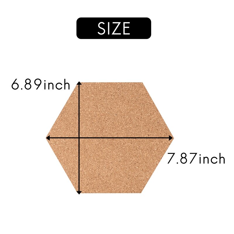 Hexagon Cork Board Tiles, auto-adesivo, Corkboards grossos para Memo de parede, Pin Board, Bulletin Board decorativo, 6pcs