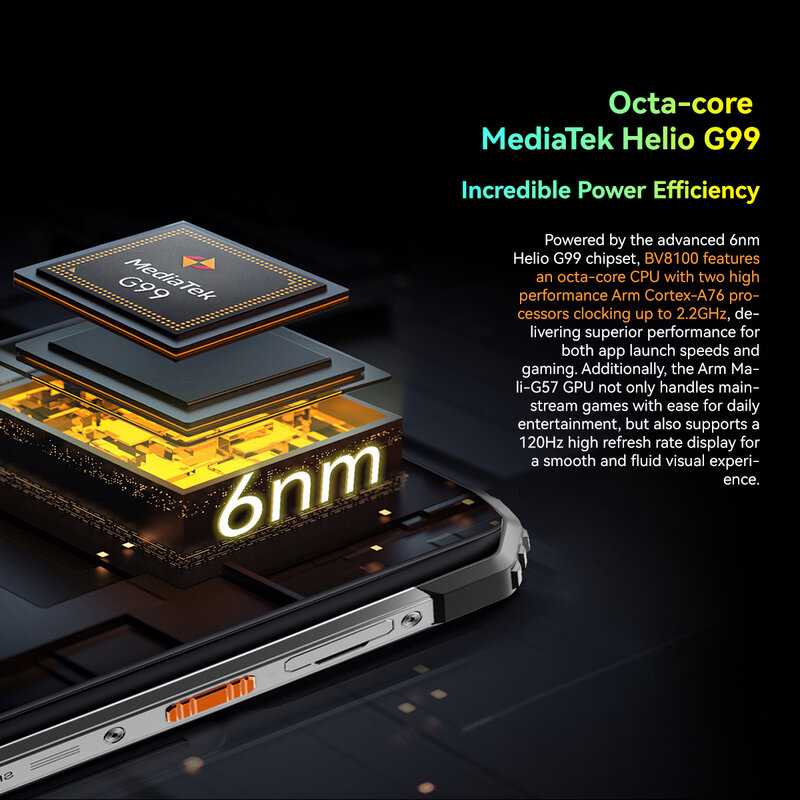 Blackview G99เฮลิโอ BV8100สมาร์ทโฟนที่ทนทานรุ่น6.5 "2.4K FHD + 120Hz 24(8 + 16)GB 50MP แรม256GB 8800MAH 45W Android 14