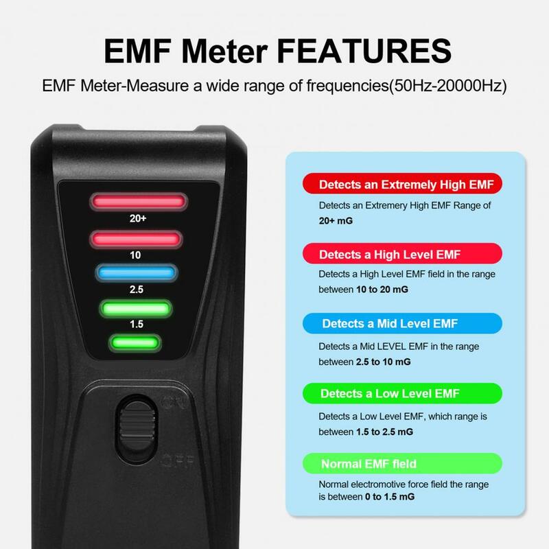 Medidor de Monitor de radiaciones de campo electromagnético, dispositivo portátil de mano con batería, 5 luces LED, EMF