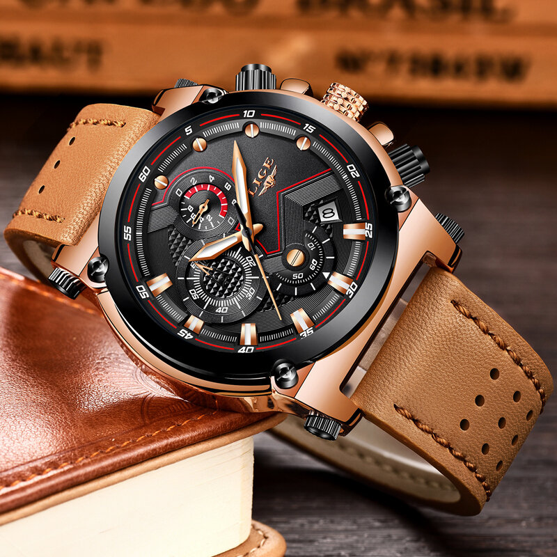 LIGE orologi da uomo Top Brand Luxury Original orologio al quarzo in pelle impermeabile per uomo orologi da polso per uomo Relogio Masculino