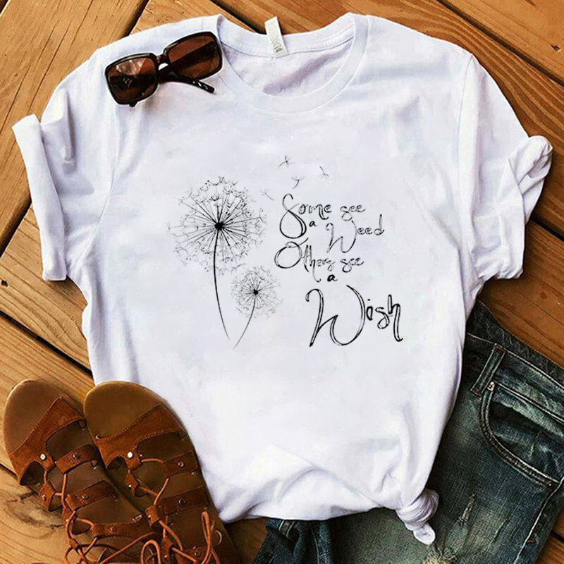 New Funny Dandelion Some See Weeds Others See Wish T Shirt Unisex Short Sleeve O Neck Summer Casual Letter Printing T-Shirt Top